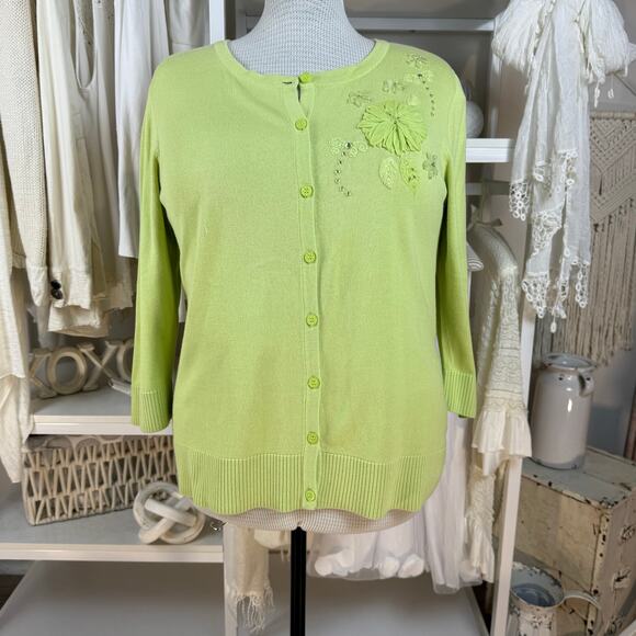Christopher & Banks sz. XL light green embroidered sweater. 3/4 sleeve. #4246 - Picture 1 of 9